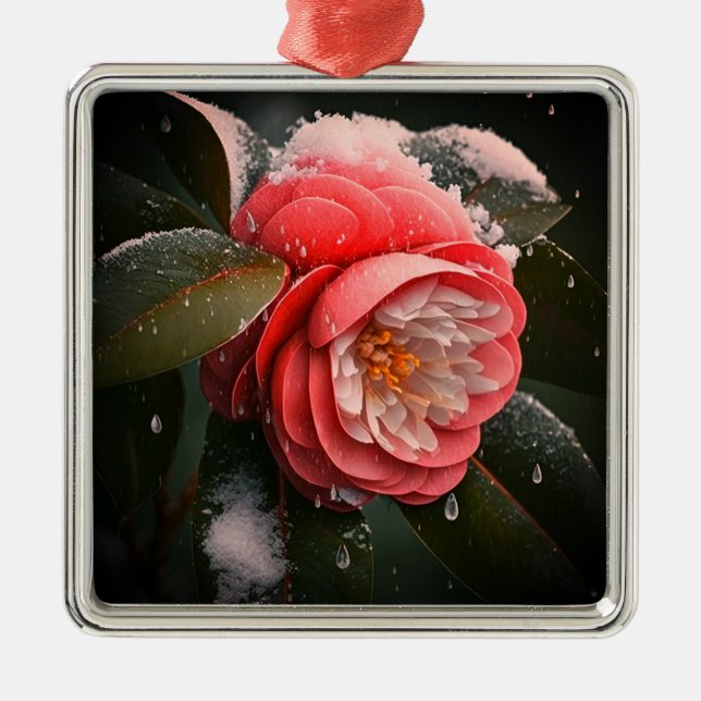 Camellia Square Glass Ornament (Framsidan)