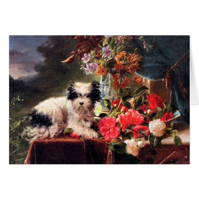 Camellias och Terrier Hälsningskort (Framsidan Horizontal)