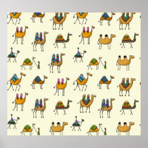 Camels Caravan Decorative Seamless Mönster Poster