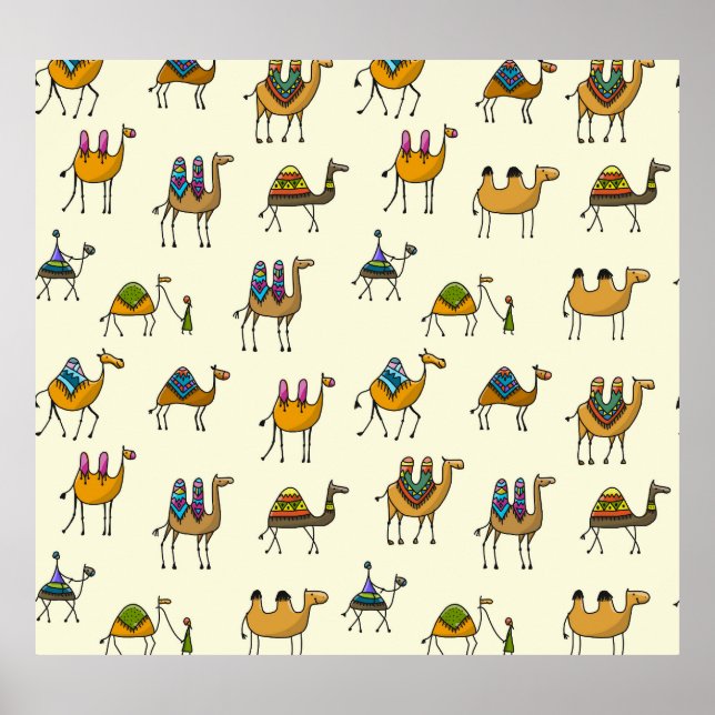 Camels Caravan Decorative Seamless Mönster Poster (Framsidan)