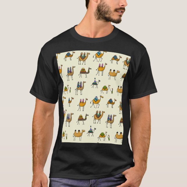 Camels Caravan Decorative Seamless Mönster T Shirt (Framsida)