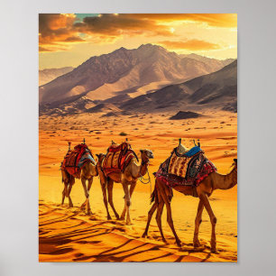 Camels caravan i öknen poster