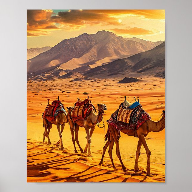 Camels caravan i öknen poster (Framsidan)
