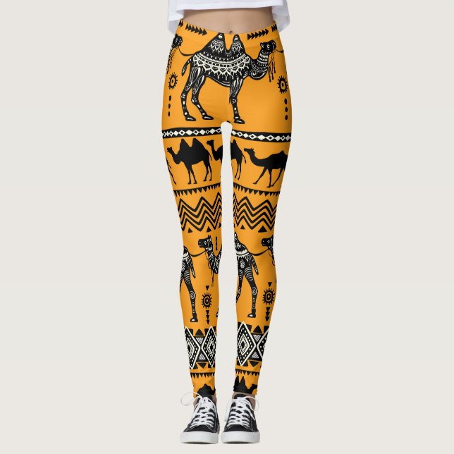 Camels Illustration Seamless Mönster Design. Leggings (Framsida)