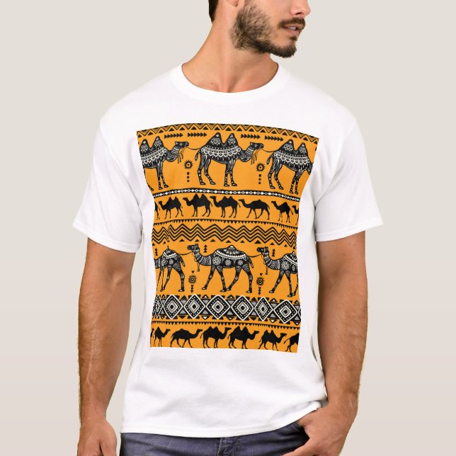 Camels Illustration Seamless Mönster Design. T Shirt (Framsida)