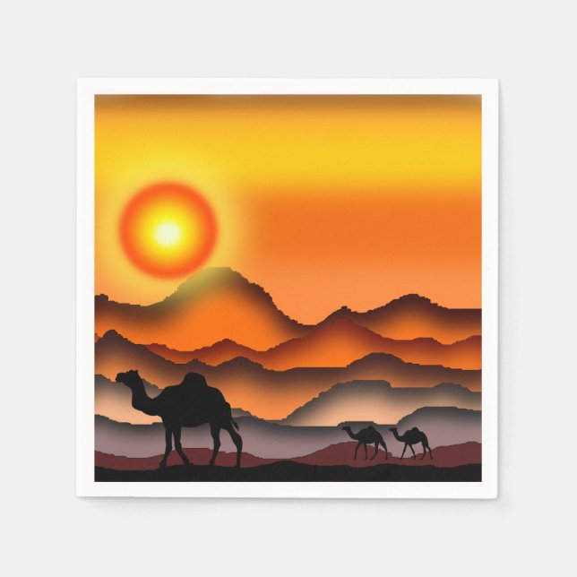 Camels in Sunset Desert Napkins Pappersservett (Framsidan)