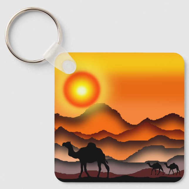 Camels Keychain Bevackert Desert Sunset Nyckelring (Framsida)