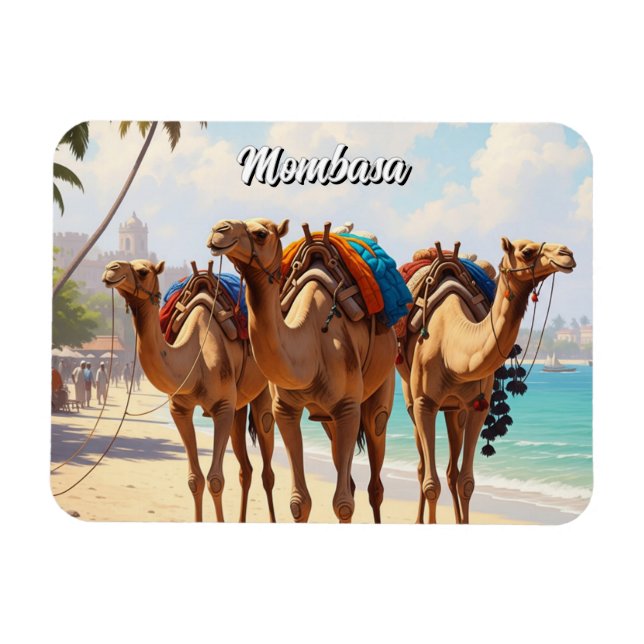 Camels på stranden i Mombasa Kenya Magnet (Horisontell)