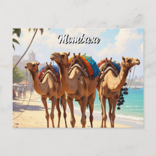 Camels på stranden i Mombasa Kenya Vykort