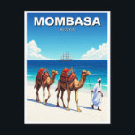 Camels på stranden i Mombasa Kenya Vykort<br><div class="desc">Mombasa, Kenyas näst största stad, är ett sjudande kustmål som är känt för sin rik, sin kulturella mångfald och sina bedövande stränder längs Indiska oceanen. Som en viktig hamnstad med en historia som sträcker sig över tusen år återspeglar Mombasa en unik blandning av afrikansk, arabisk, indisk och europeisk påverkan, som...</div>