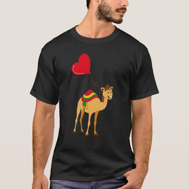 Camels With Heart Balloon Valentines Day Love Boys T Shirt (Framsida)
