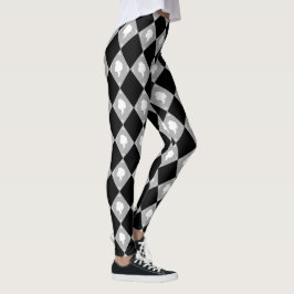 Cameo Harlequin Mönster in Black,White,Grått Leggings