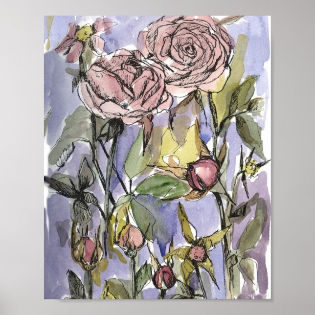 Cameo Roses Winter Garden Flowers Painting Poster (Framsidan)