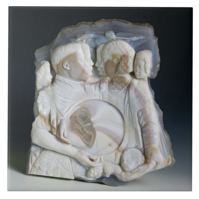 Cameo som visar Cosimo de Medici (1519-74) och Kakelplatta (Framsidan)