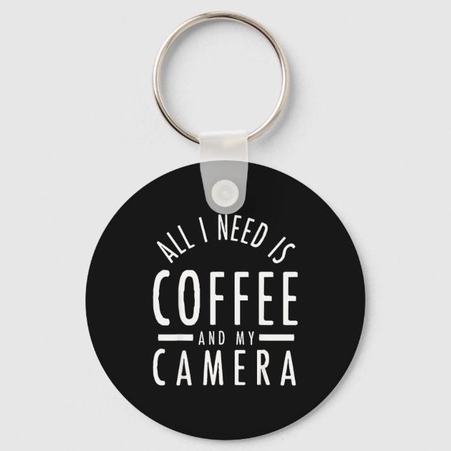 Camera &amp; Coffee - Funny Photography Quote Phot Nyckelring (Framsida)