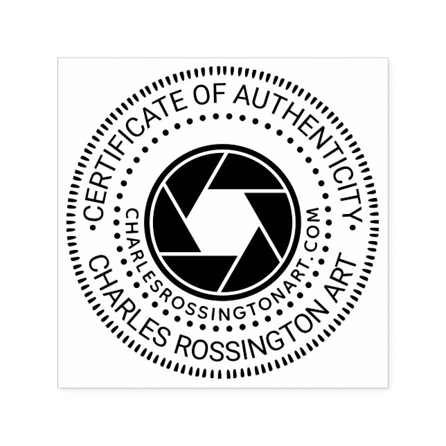 Camera Aperture ”Certificate of Authenticity” URL Självfärgande Stämpel (Design)