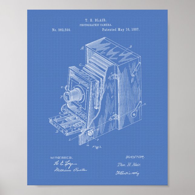 Camera Apparatus 1887 Patent Art - Blueprint Poster (Framsidan)