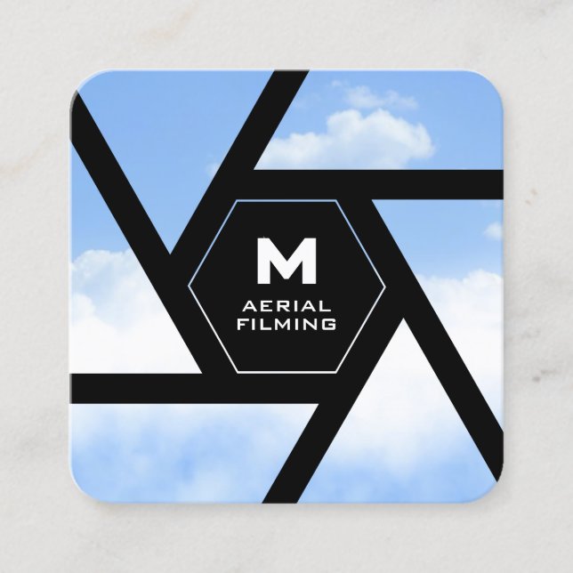 Camera lens sky drone fyrkantigt visitkort (Framsida)