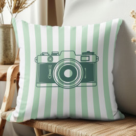 Camera on Sea Green Stripes, Accent Pillow,  Kudde