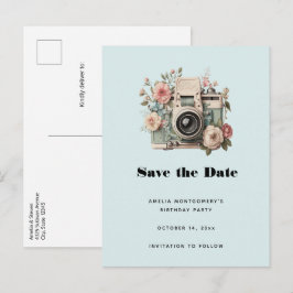 Camera with Flowers Retro Pastel Image Meddelande Vykort