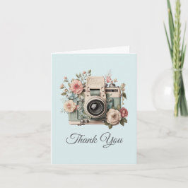 Camera with Flowers Retro Pastel Image Tack Kort