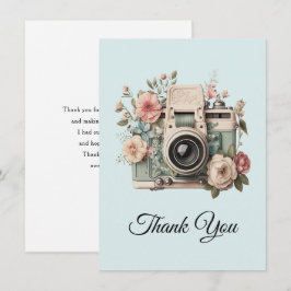 Camera with Flowers Retro Pastel Image Tack Kort