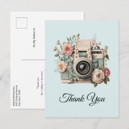 Camera with Flowers Retro Pastel Image Thank You Vykort