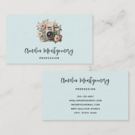 Camera with Flowers Retro Pastel Image Visitkort