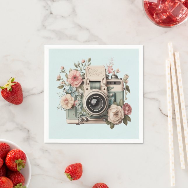 Camera with Flowers Retro Pastel Pappersservett (Insitu)