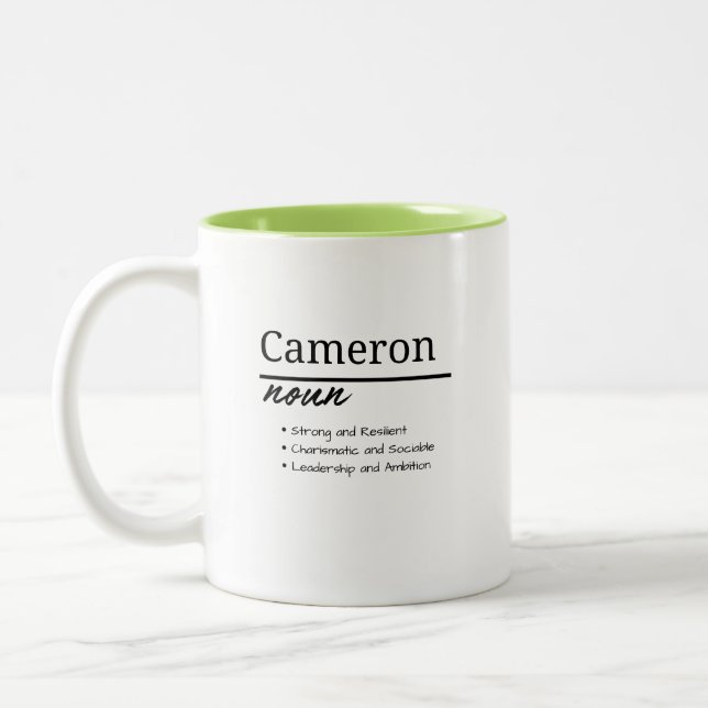 Cameron, Boy Personalized Namndefinition Två-Tonad Mugg (Vänster)