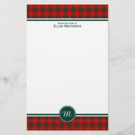 Cameron Family Tartan Red and Grönt Play Monogram Brevpapper
