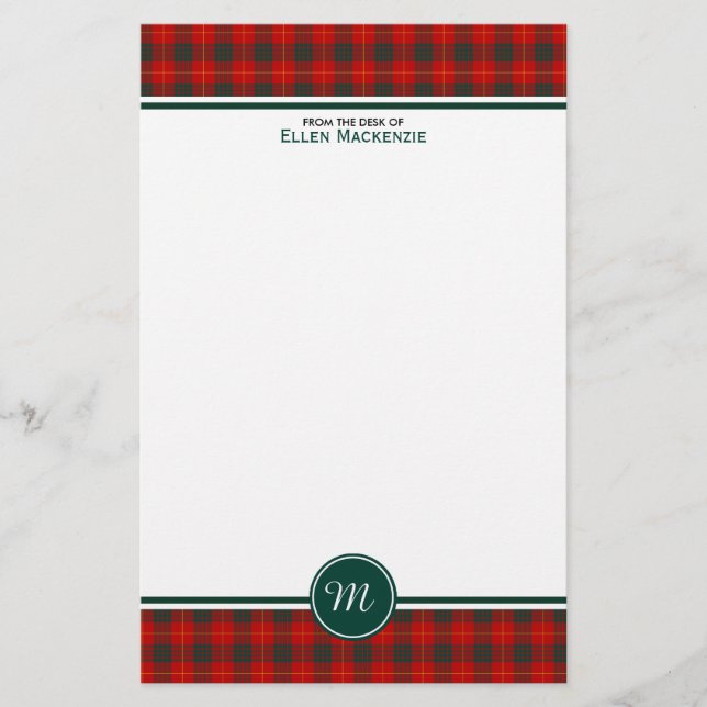 Cameron Family Tartan Red and Grönt Play Monogram Brevpapper (Framsida)