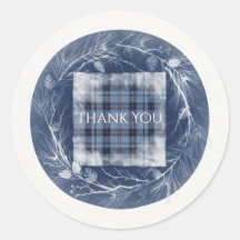 Cameron Tartan Cyanotyp Klassisk Rund Klistermärke