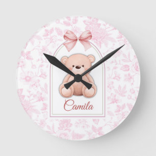 Camila Anpassningsbar Rosa Nalle Försörjningsdes Rund Klocka