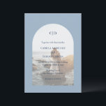 Camila Dusty Blue Arch Modern Bröllop Inbjudningar<br><div class="desc">Modern bröllopsinbjudan med ditt monogram tillsammans med dina detaljer om ditt favoritfoto inuti en båge över en dammig blå bakgrund. Mallen innehåller ett rent överlägg som gör att texten kan visas över bild och kan tas bort i verktyg som redigerar designen. Denna enkla men ändå elegant-utformning med muterat färg kan...</div>