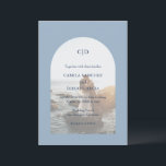 Camila Dusty Blue Arch Modern Bröllop Inbjudningar<br><div class="desc">Modern bröllopsinbjudan med ditt monogram tillsammans med dina detaljer om ditt favoritfoto inuti en båge över en dammig blå bakgrund. Mallen innehåller ett rent överlägg som gör att texten kan visas över bild och kan tas bort i verktyg som redigerar designen. Denna enkla men ändå elegant-utformning med muterat färg kan...</div>