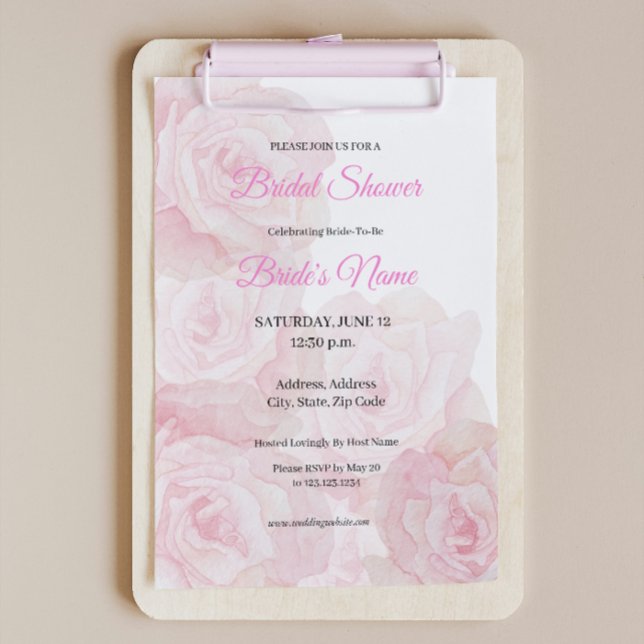 Camila Elegant Rosa ros Inbjudningskort för möhipp (Skapare uppladdad)