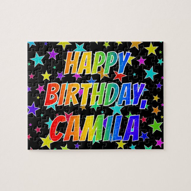 ’CAMILA’ First Namn, Roligt ’GRATTIS PÅ FÖDELSEDAG Pussel (Horisontell)