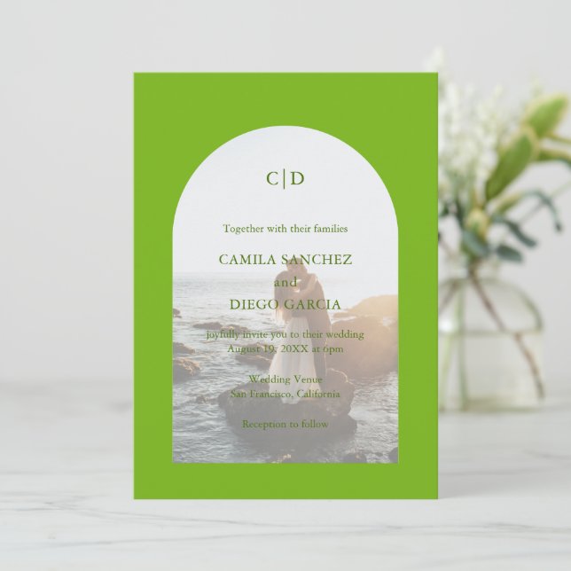 Camila Grönt Arch Modern Bröllop Inbjudningar (Stående Fram)
