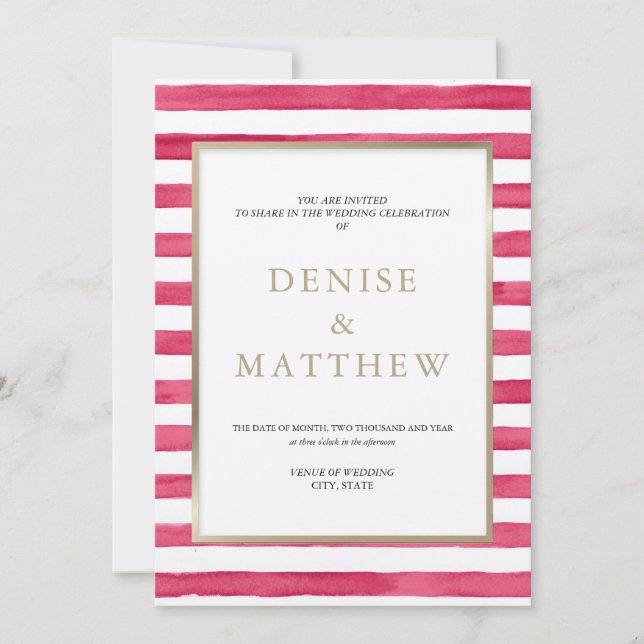 Camilia Rose Watercolor-ränder & förgylld textning Inbjudningar (Framsida)