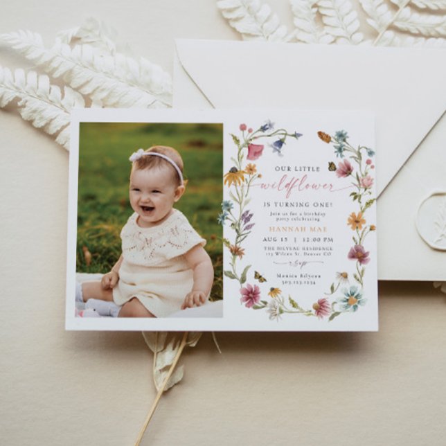 CAMILLA Butterfly WildblomGirl First Birthday Inbjudningar (Skapare uppladdad)