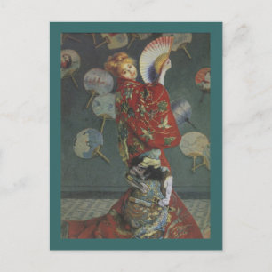 Camille med japanska Kimono och Fläkt Vykort
