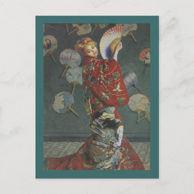 Camille med japanska Kimono och Fläkt Vykort (Framsida)
