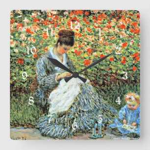 Camille Monet och Child, berömd-tavla Fyrkantig Klocka
