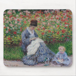 Camille Monet och ett barn i konstnären Garden i Musmatta