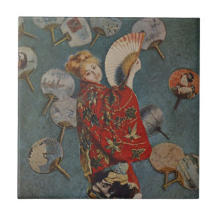 Camille Monet på japanska Costume av Claude Monet Kakelplatta