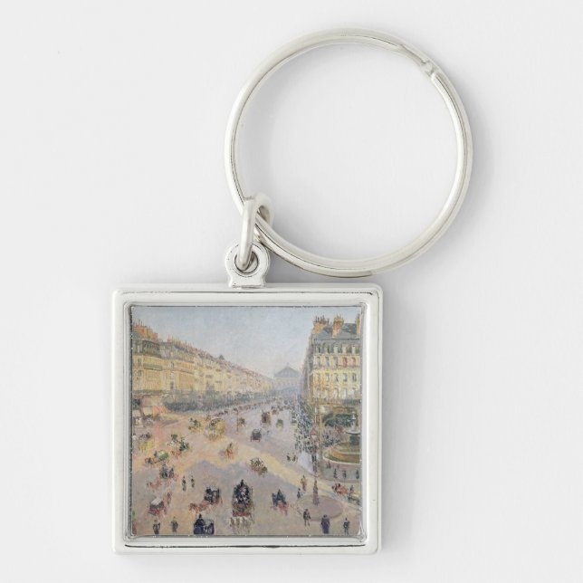 Camille Pissarro | avenyn de L'Opera, Paris Fyrkantig Silverfärgad Nyckelring (Framsidan)