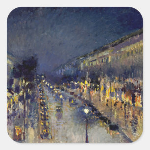 Camille Pissarro - Boulevard Montmartre i natt Fyrkantigt Klistermärke
