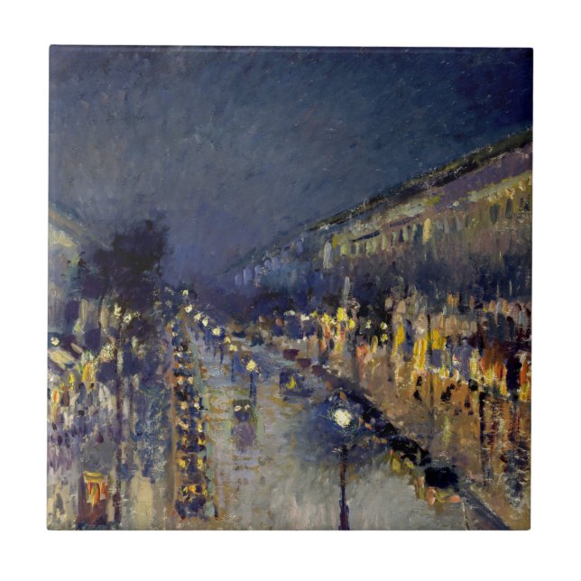 Camille Pissarro - Boulevard Montmartre i natt Kakelplatta (Framsidan)