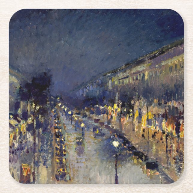 Camille Pissarro - Boulevard Montmartre i natt Underlägg Papper Kvadrat (Framsidan)